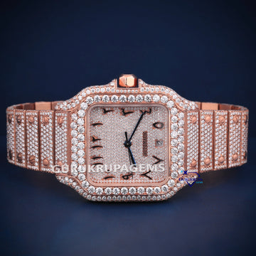 VVS pass tester fully rose gold hip hop arabic dial diamond watch Gurukrupa-Gems