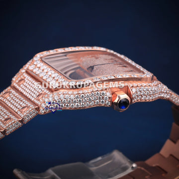 VVS pass tester fully rose gold hip hop arabic dial diamond watch Gurukrupa-Gems