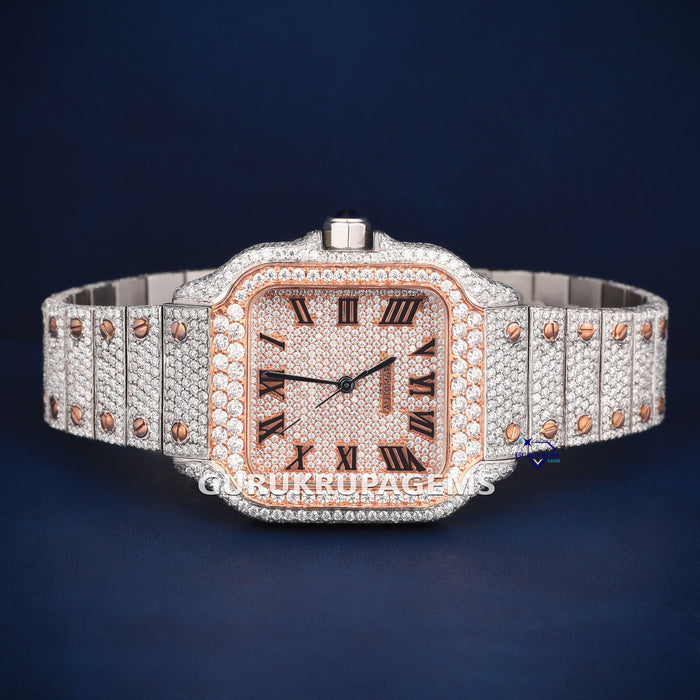 Two tone rose and white fully iced out diamond watch