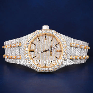 Two Tone Iced Watches Mens Silver Yellow Full Diamond Watches in Customized VVS Moissanite Watch Jweldim Jewels