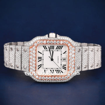 Two Tone Rose & Silver Fully Iced Out Diamond Watch with Roman Dial VVS Clarity Jweldim Jewels