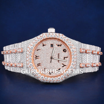 Luxury 41 mm rose and white arabic dials clone watch d vvs clarity Jweldim Jewels