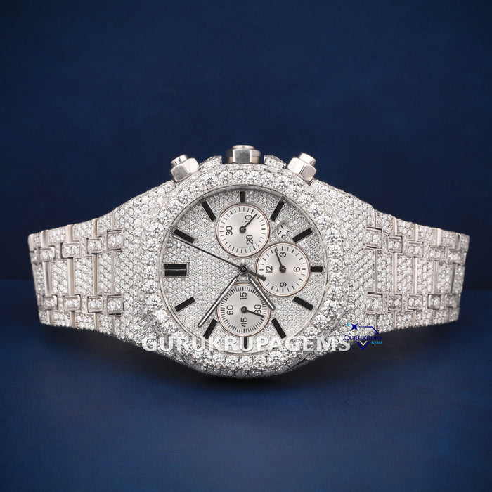 Chronograph full white customized moissanite diamond watch