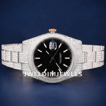 Iced Out VVS Moissanite Diamond Black Dial HipHop Mens Watch in Fully White Customized Watch Mens Womens Jweldim Jewels