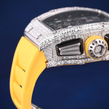 Most Expensive Luxury Brands Watches Black Skeleton Dial with Silver Iced Out VVS Diamond Bezel Yellow Rubber Strap Custom Watch for Unisex Jweldim Jewels