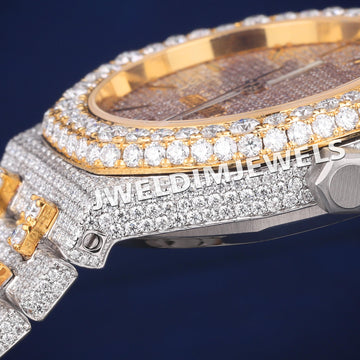 Two Tone Iced Watches Mens Silver Yellow Full Diamond Watches in Customized VVS Moissanite Watch Jweldim Jewels