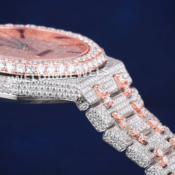 Luxurious Two Tone Iced Out Hiphop Bust Down Watch with Full Diamond Rose Dial VVS Custom Mens Diamond Watches Jweldim Jewels