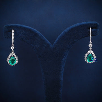 Wedding Pear Green gemstone diamond earrings Gurukrupa-Gems