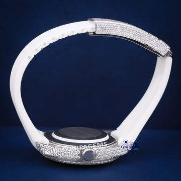 Womens 36 mm diamond watch customized white rubber belt Gurukrupa-Gems
