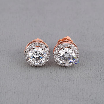 Womens halo setting diamond earrings for casual wear round cut diamond earrings vvs clarity Gurukrupa-Gems