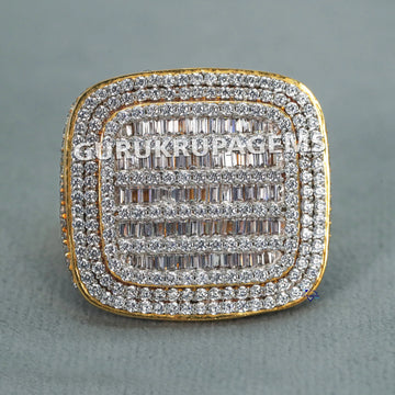 Yellow Gold Lab Created Round And Baguette Cut Diamond Ring Lab Grown Diamond Hip Hop Ring - Gurukrupa-Gems