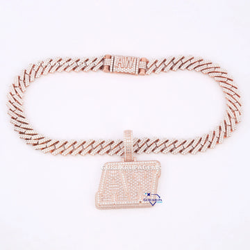 hand made lab round and baguette cut diamond custom chain pendant in 14kt rose gold Gurukrupa-Gems