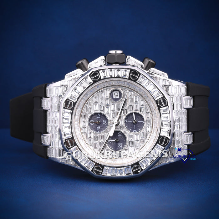 Hip hop half iced baguette cut diamond watch for men 41mm passed diamond tester